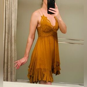 💛🧡 Free People Mustard Mini-Lacey Dress 🧡💛